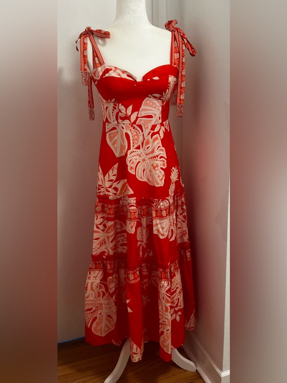 Farm Rio Red Lace Monsteras Midi Dress - Picture 4 of 13